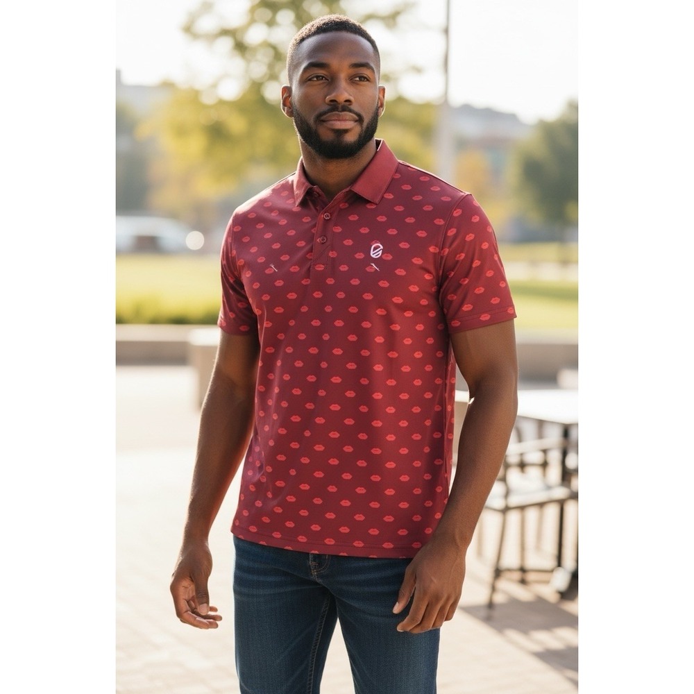 Extracurricular Golf Polo‎ Shirt NEW Large Lips Bisou Red GC League NWT